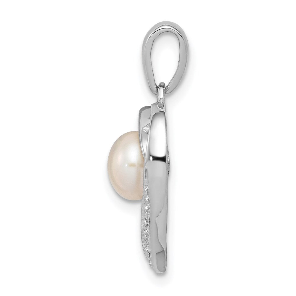 Sterlingsilber Rhodium 6mm Fw Zuchtperle & Diamant Herz Anhänger