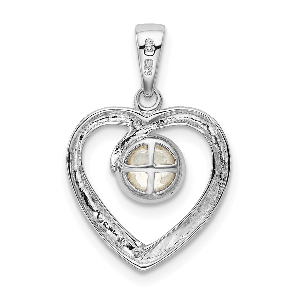 Sterlingsilber Rhodium 6mm Fw Zuchtperle & Diamant Herz Anhänger