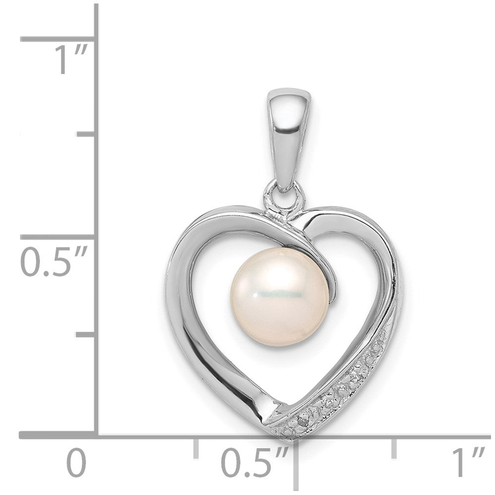 Sterlingsilber Rhodium 6mm Fw Zuchtperle & Diamant Herz Anhänger