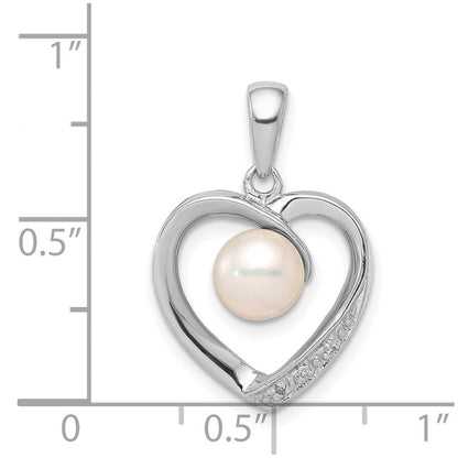Sterlingsilber Rhodium 6mm Fw Zuchtperle & Diamant Herz Anhänger