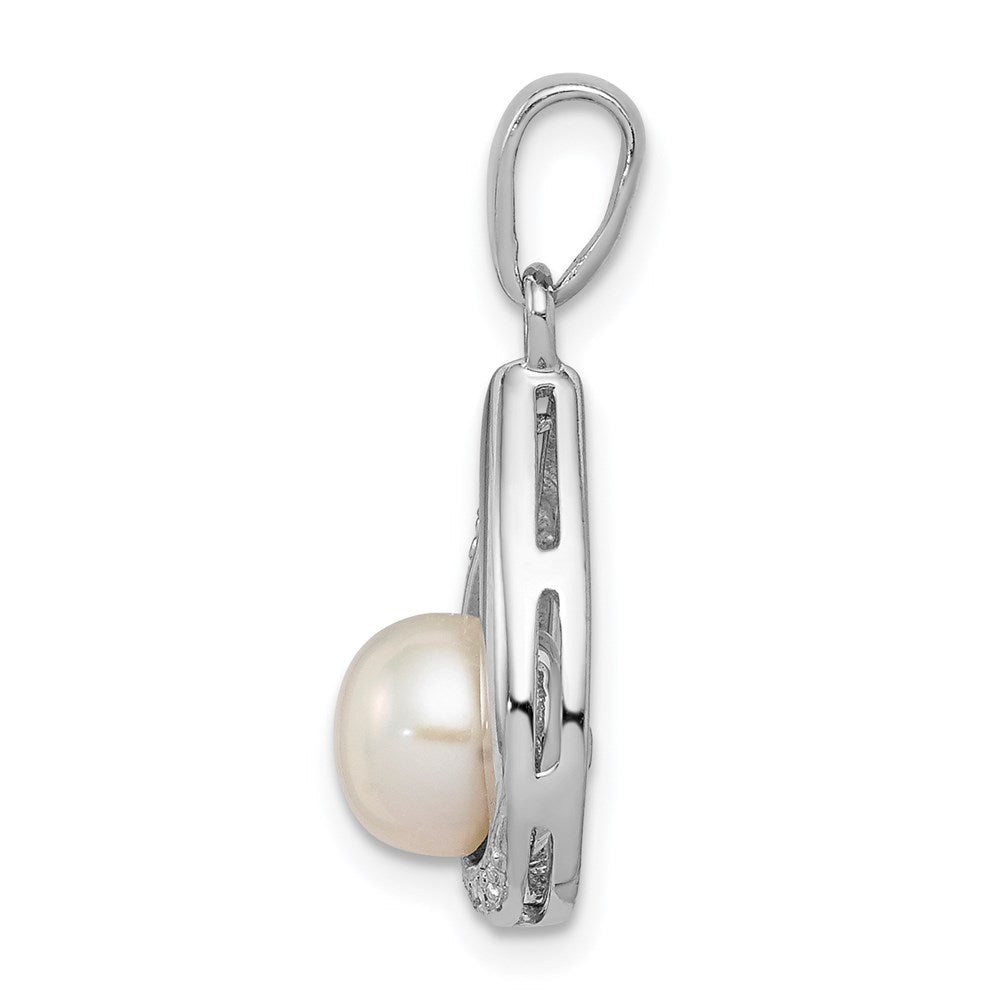 Sterlingsilber Rhodium 6mm Fw Cltrd Perle & Diamant Tropfen Anhänger