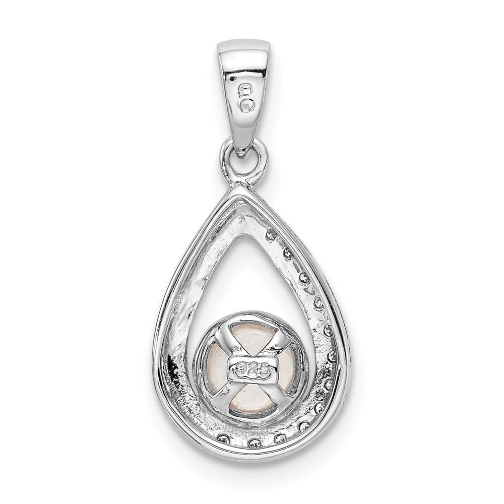 Sterlingsilber Rhodium 6mm Fw Cltrd Perle & Diamant Tropfen Anhänger