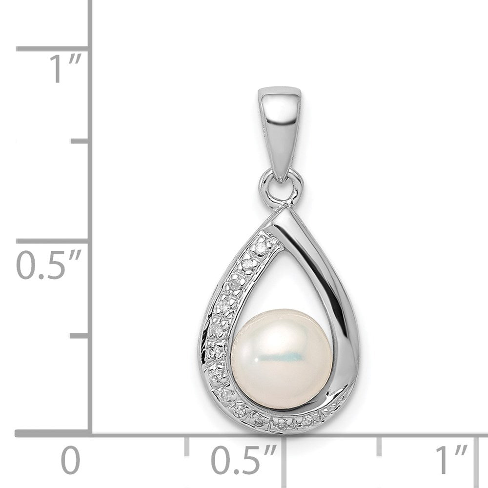 Sterlingsilber Rhodium 6mm Fw Cltrd Perle & Diamant Tropfen Anhänger