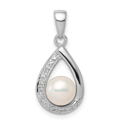 Sterlingsilber Rhodium 6mm Fw Cltrd Perle & Diamant Tropfen Anhänger