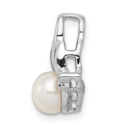 Sterlingsilber Rhodium 6mm Fw Zuchtperle & Diamant Kette Anhänger