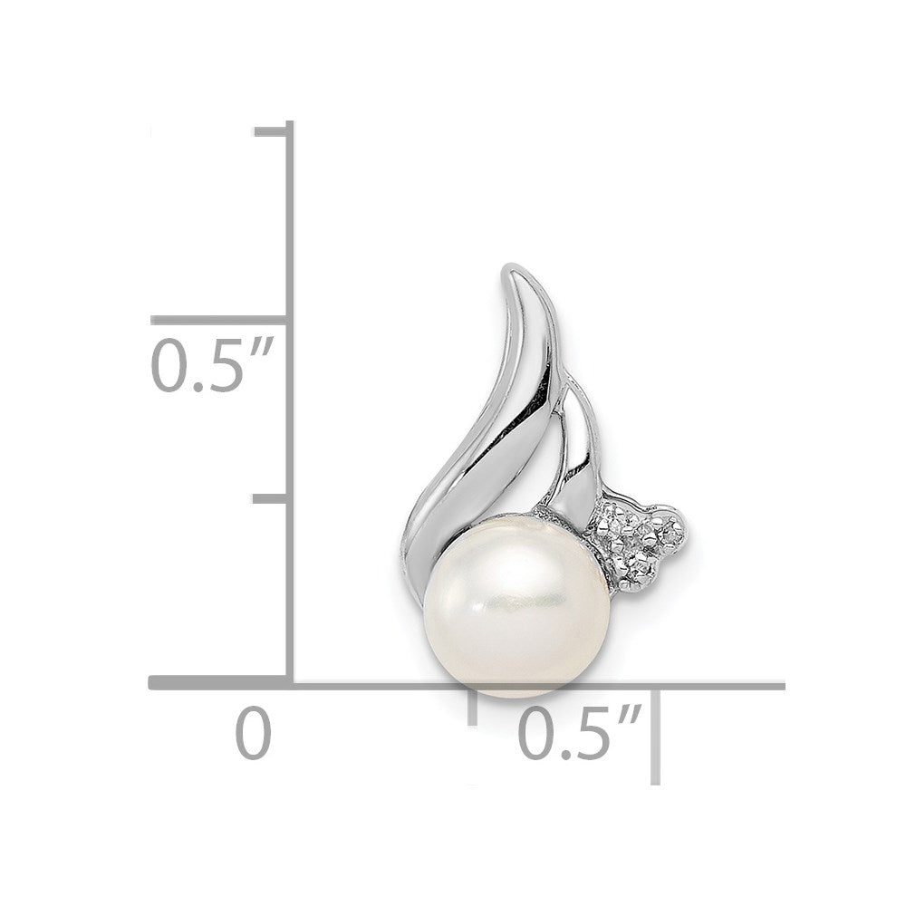 Sterlingsilber Rhodium 6mm Fw Zuchtperle & Diamant Kette Anhänger