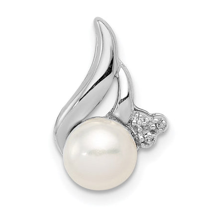 Sterlingsilber Rhodium 6mm Fw Zuchtperle & Diamant Kette Anhänger