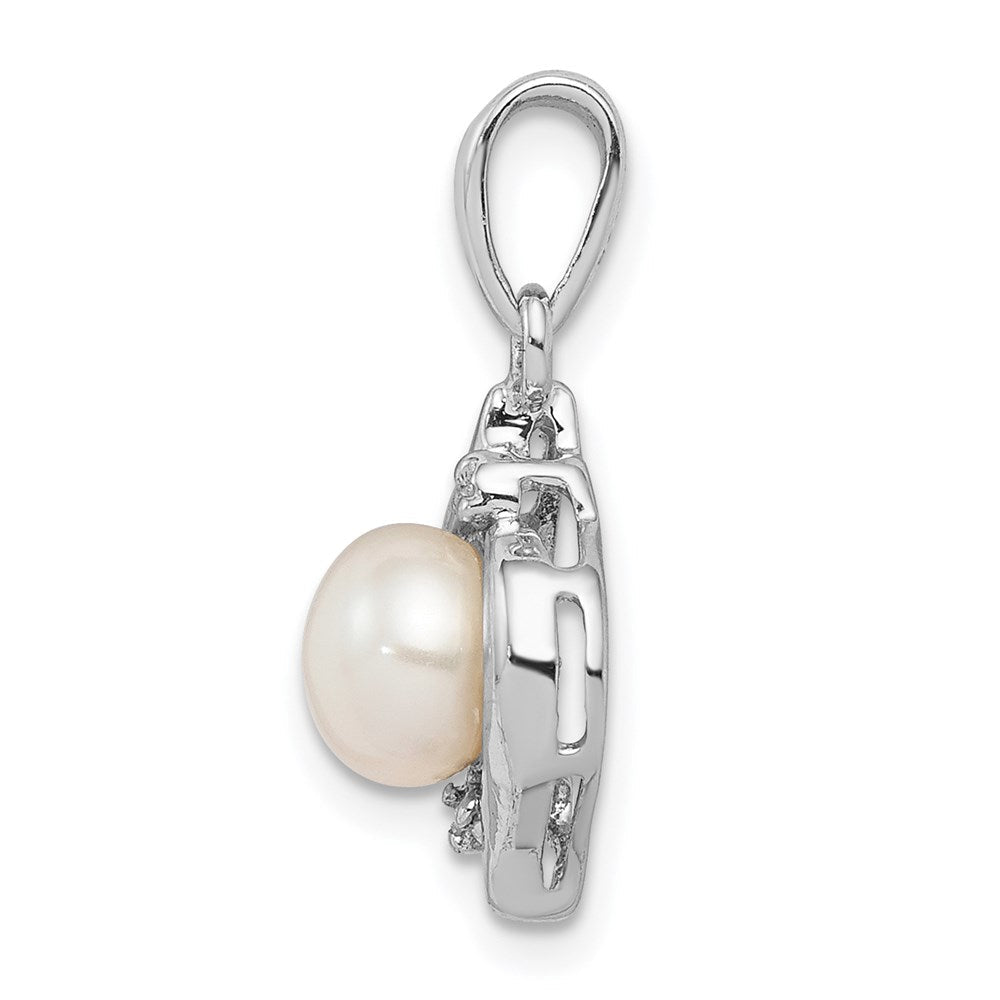Sterlingsilber Rhodium 6mm Fw Zuchtperle & Diamant Anhänger