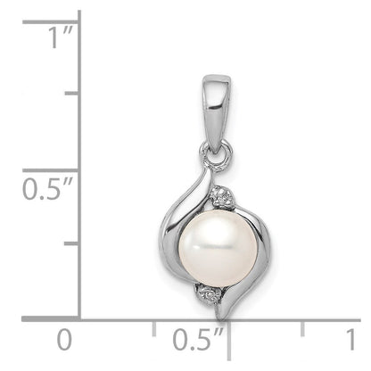 Sterlingsilber Rhodium 6mm Fw Zuchtperle & Diamant Anhänger
