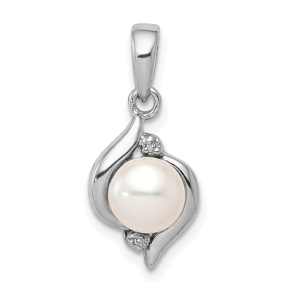 Sterlingsilber Rhodium 6mm Fw Zuchtperle & Diamant Anhänger