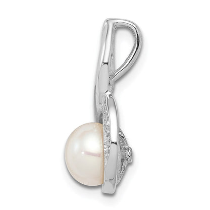 Sterlingsilber Rhodium 6mm Fw Zuchtperle & Diamant Kette Anhänger