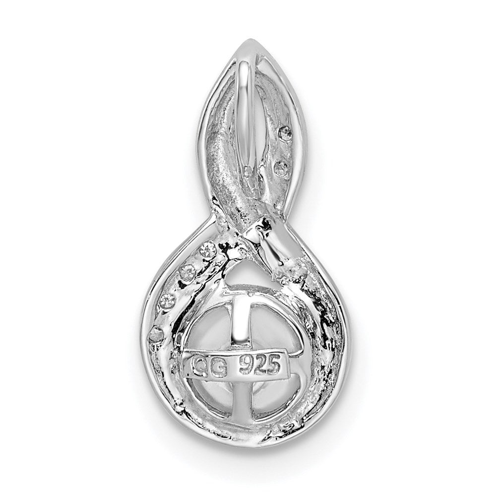 Sterlingsilber Rhodium 6mm Fw Zuchtperle & Diamant Kette Anhänger