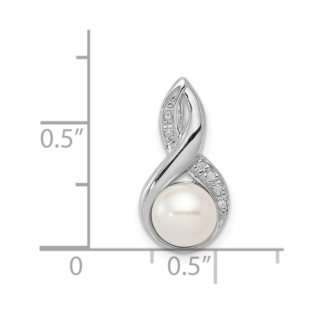 Sterlingsilber Rhodium 6mm Fw Zuchtperle & Diamant Kette Anhänger