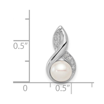 Sterlingsilber Rhodium 6mm Fw Zuchtperle & Diamant Kette Anhänger