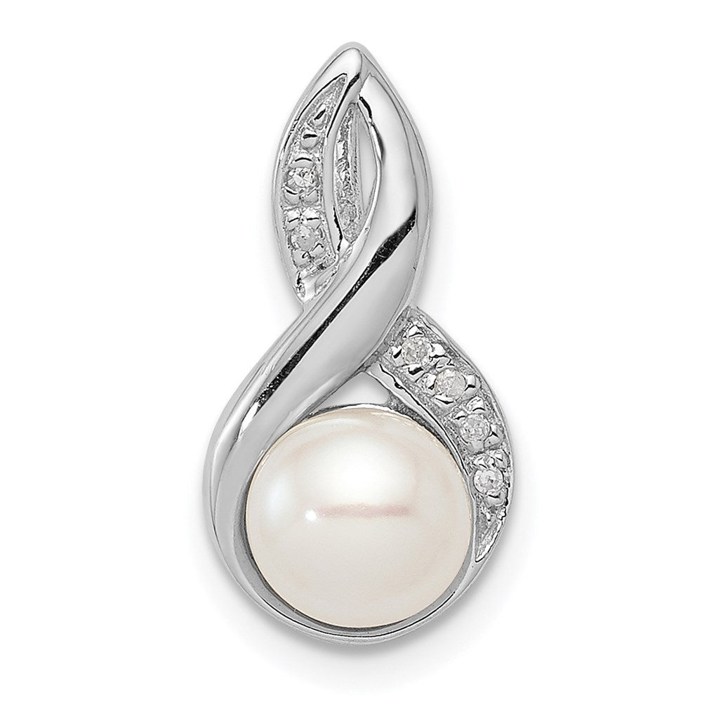 Sterlingsilber Rhodium 6mm Fw Zuchtperle & Diamant Kette Anhänger