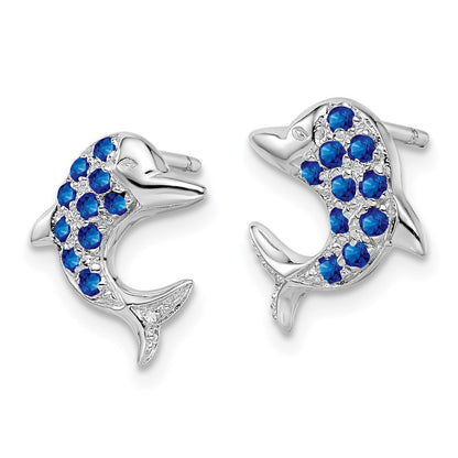 Sterlingsilber Rhodium Saphir & Diamant Delfin Ohrstecker