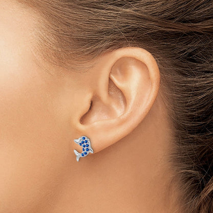 Sterlingsilber Rhodium Saphir & Diamant Delfin Ohrstecker