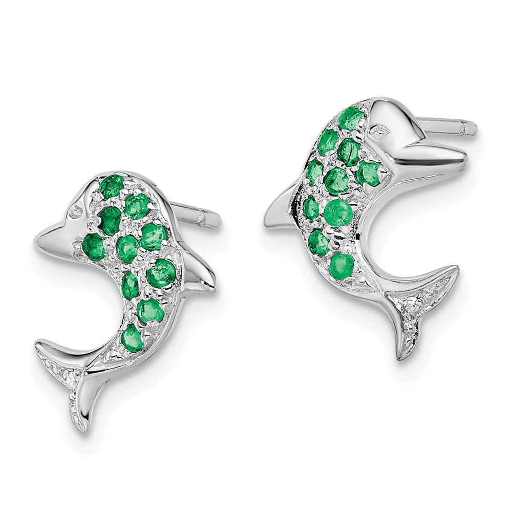 Sterlingsilber Rhodium Smaragd & Diamant Delfin Ohrstecker