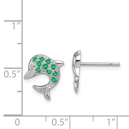 Sterlingsilber Rhodium Smaragd & Diamant Delfin Ohrstecker