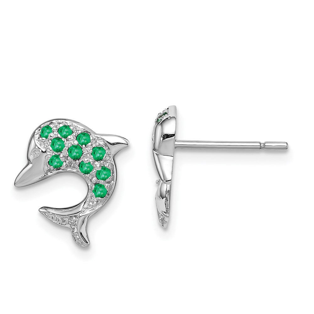Sterlingsilber Rhodium Smaragd & Diamant Delfin Ohrstecker