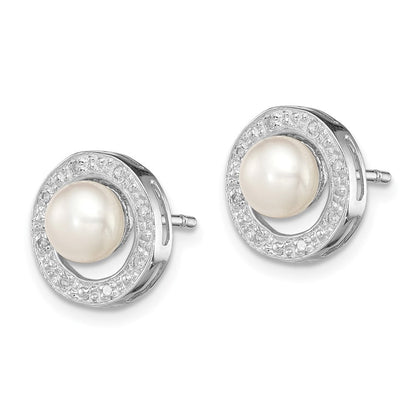 Sterlingsilber Rhodium 6mm Fw Zuchtperle & Diamant Stecker Ohr