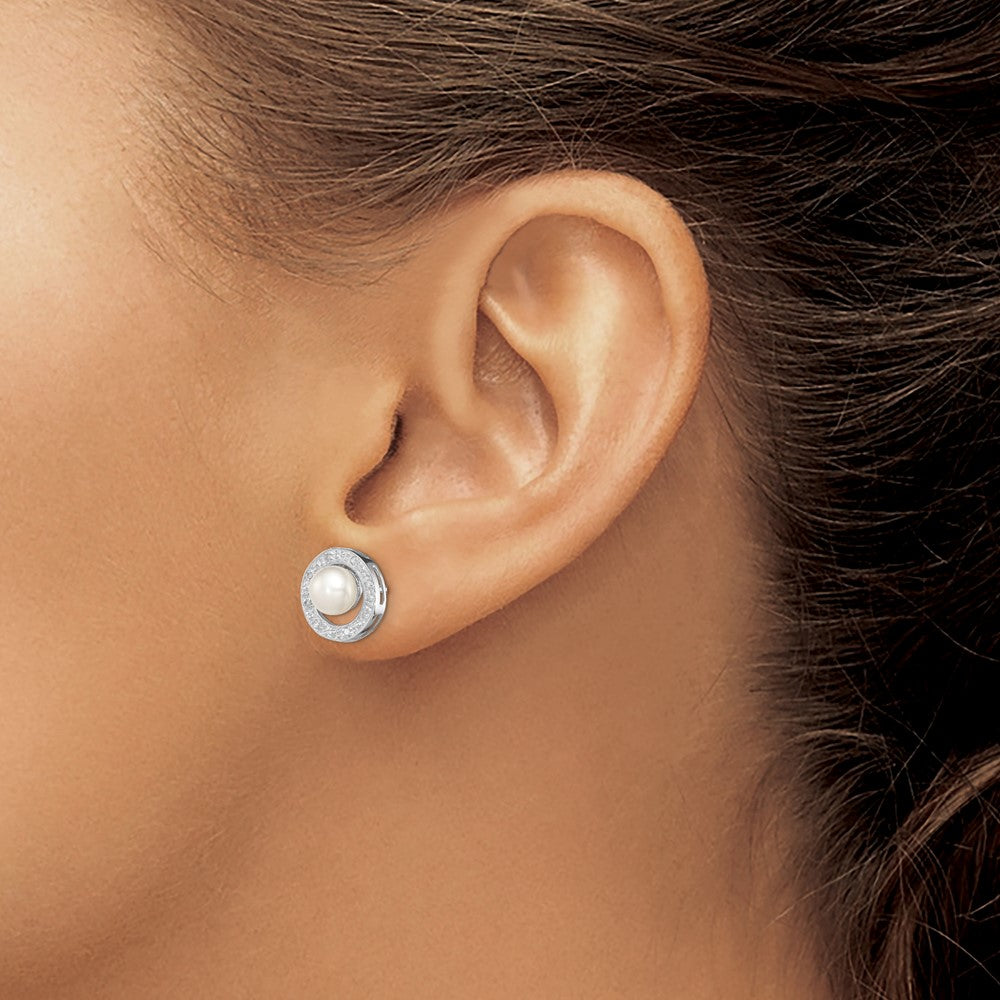 Sterlingsilber Rhodium 6mm Fw Zuchtperle & Diamant Stecker Ohr
