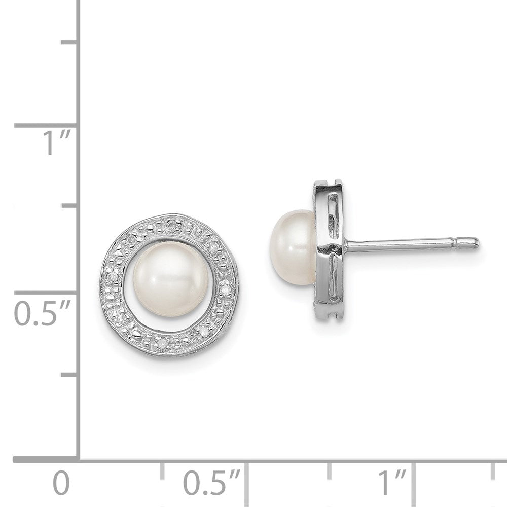 Sterlingsilber Rhodium 6mm Fw Zuchtperle & Diamant Stecker Ohr