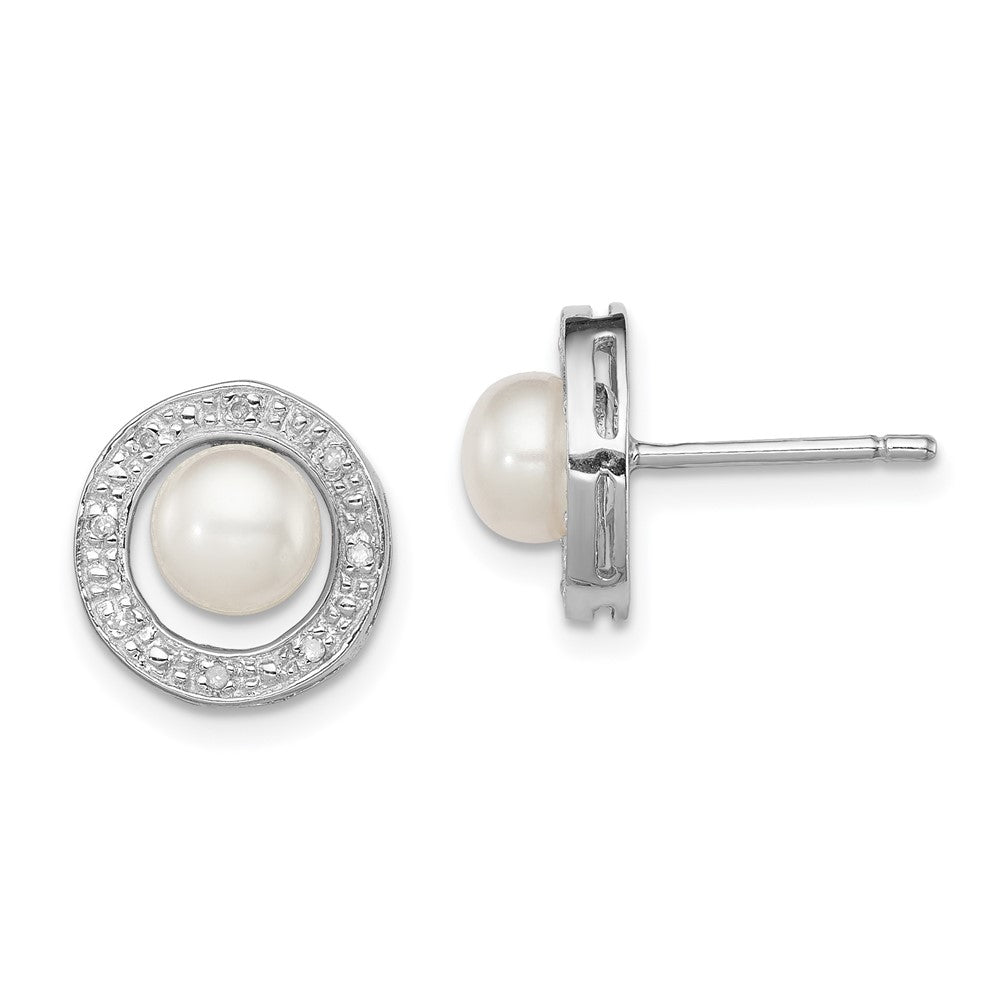 Sterlingsilber Rhodium 6mm Fw Zuchtperle & Diamant Stecker Ohr