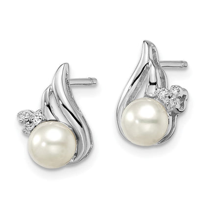 Sterlingsilber Rhodium 6mm Fw Zuchtperle & Diamant Stecker Ohr