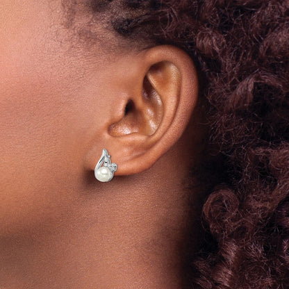 Sterlingsilber Rhodium 6mm Fw Zuchtperle & Diamant Stecker Ohr