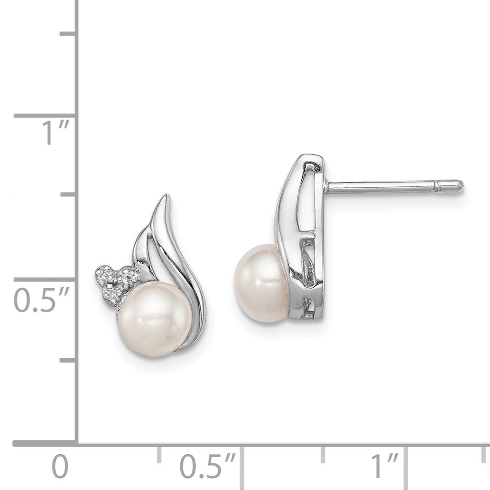 Sterlingsilber Rhodium 6mm Fw Zuchtperle & Diamant Stecker Ohr