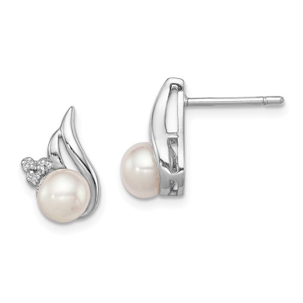 Sterlingsilber Rhodium 6mm Fw Zuchtperle & Diamant Stecker Ohr