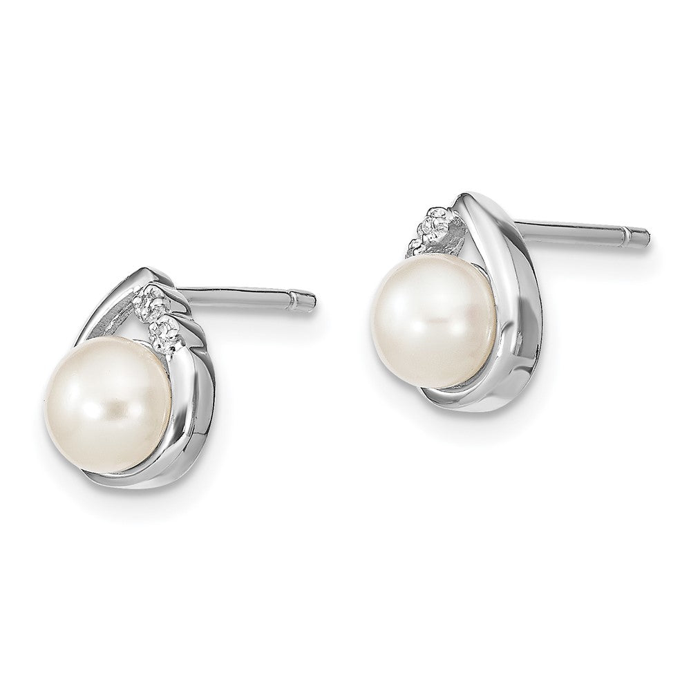 Sterlingsilber Rhodiniert 5mm Fw Zuchtperle & Diamant Stecker Ohr