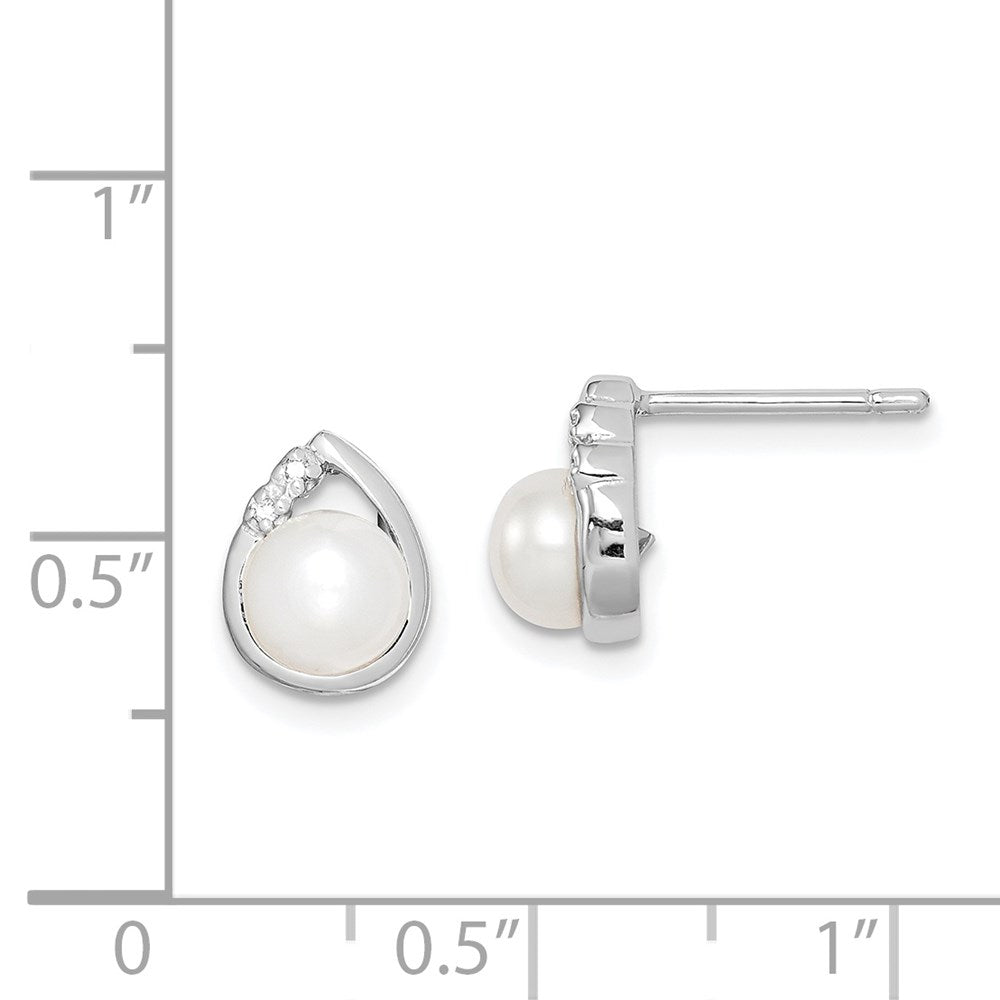 Sterlingsilber Rhodiniert 5mm Fw Zuchtperle & Diamant Stecker Ohr