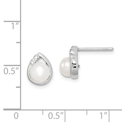 Sterlingsilber Rhodiniert 5mm Fw Zuchtperle & Diamant Stecker Ohr