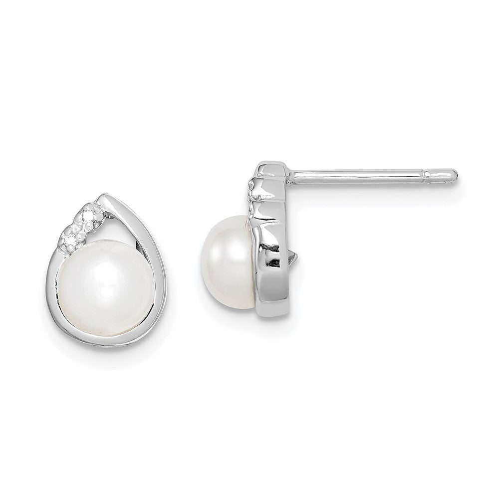 Sterlingsilber Rhodiniert 5mm Fw Zuchtperle & Diamant Stecker Ohr