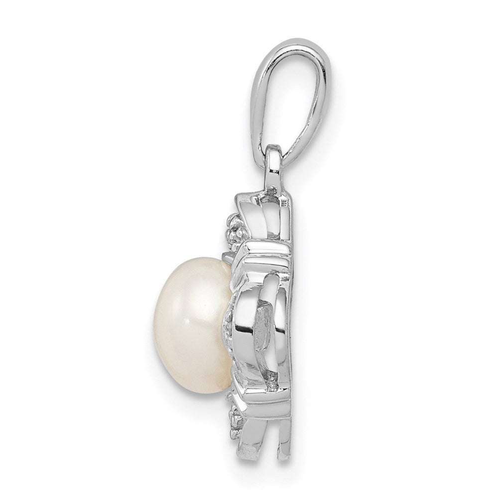 Sterlingsilber Rhodium Fw Zuchtperle & Diamant Anhänger
