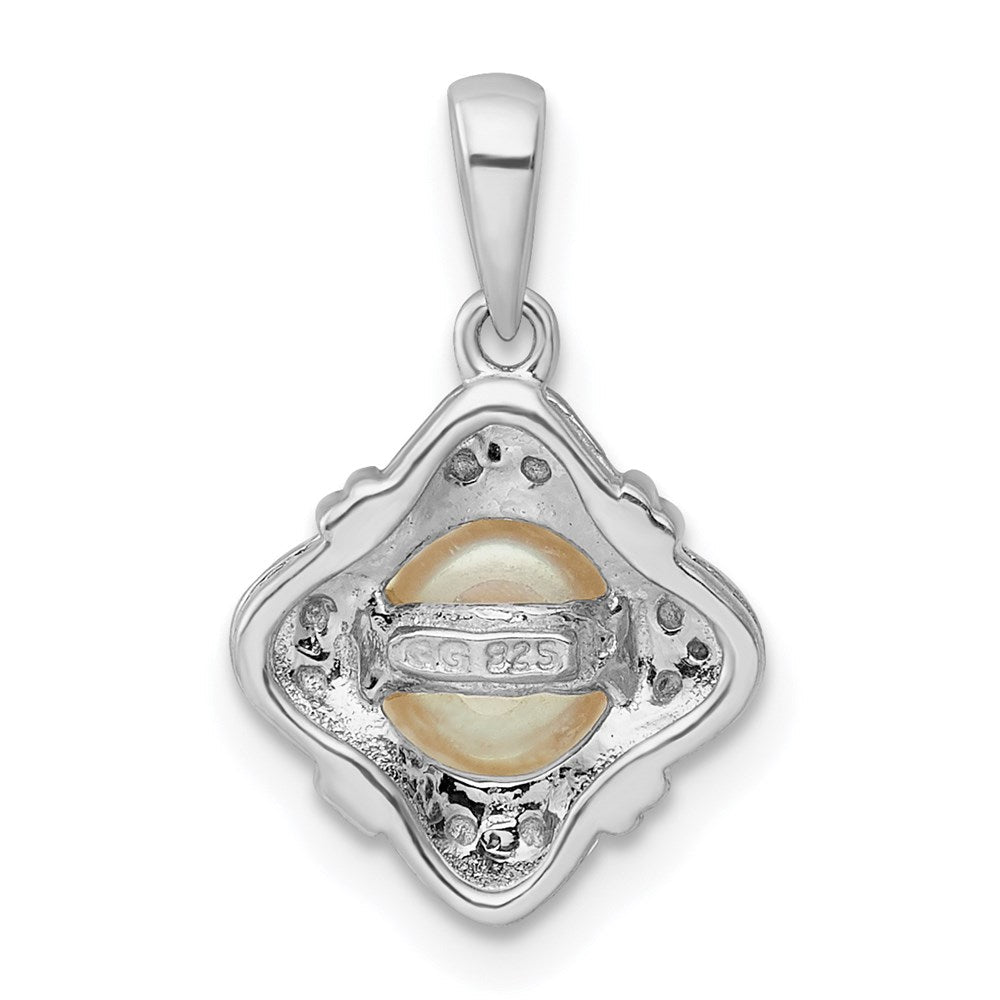 Sterlingsilber Rhodium Fw Zuchtperle & Diamant Anhänger