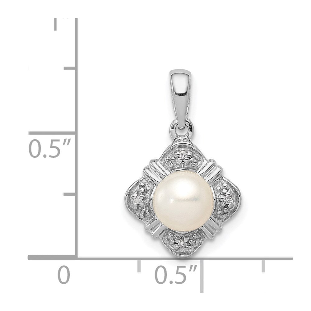 Sterlingsilber Rhodium Fw Zuchtperle & Diamant Anhänger