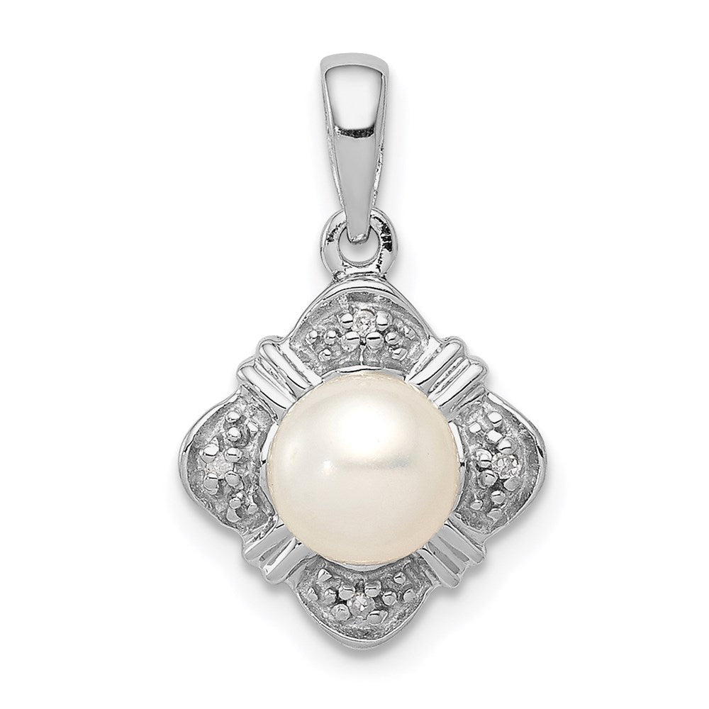 Sterlingsilber Rhodium Fw Zuchtperle & Diamant Anhänger