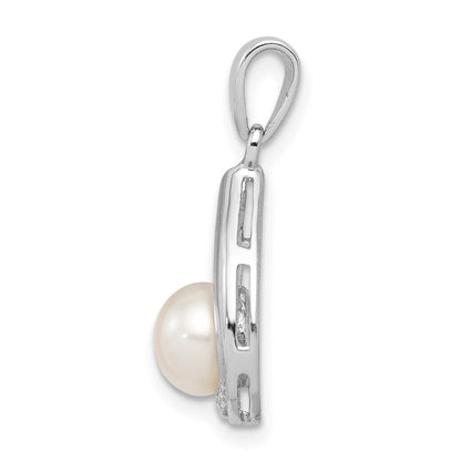 Sterlingsilber Rhodium Fw Zuchtperle & Diamant Anhänger