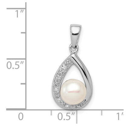 Sterlingsilber Rhodium Fw Zuchtperle & Diamant Anhänger