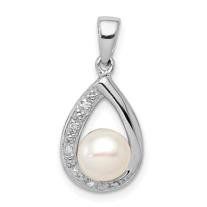 Sterlingsilber Rhodium Fw Zuchtperle & Diamant Anhänger