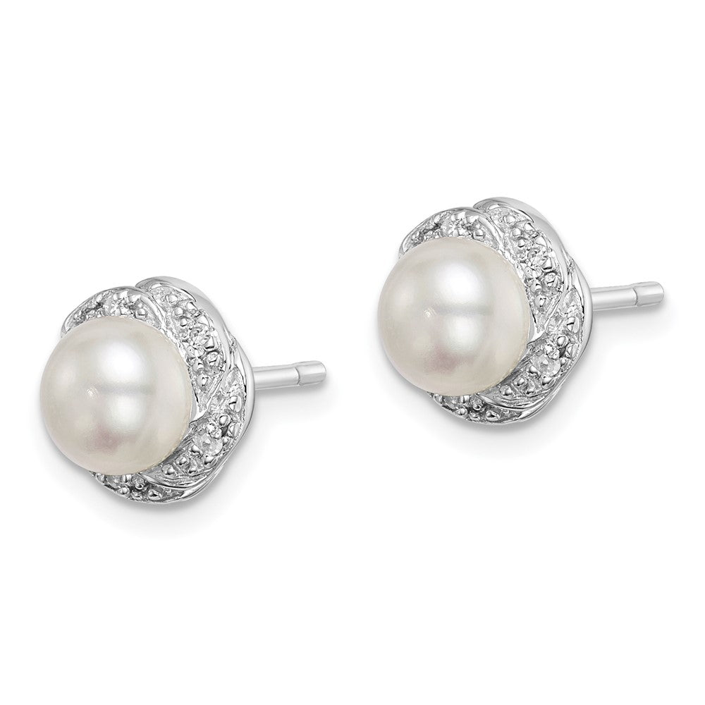 Sterlingsilber Rhodium Fw Zuchtperle & Diamant Ohrstecker