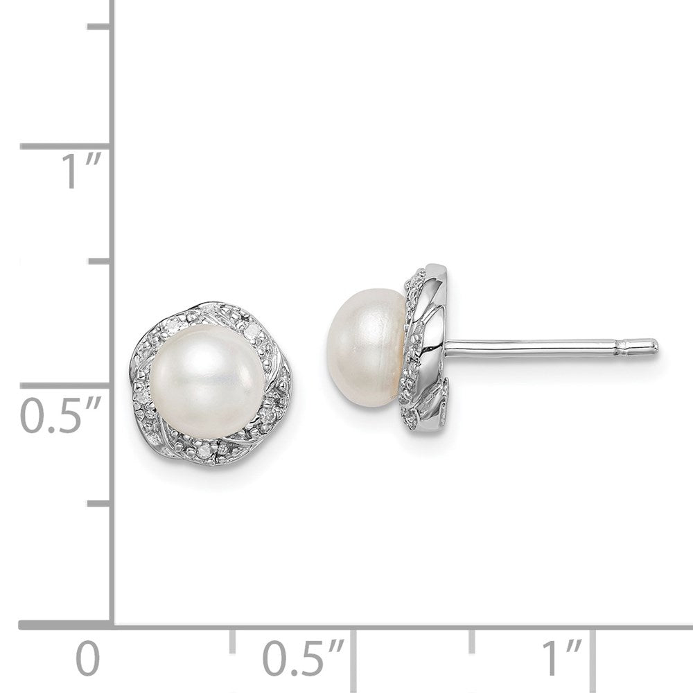 Sterlingsilber Rhodium Fw Zuchtperle & Diamant Ohrstecker