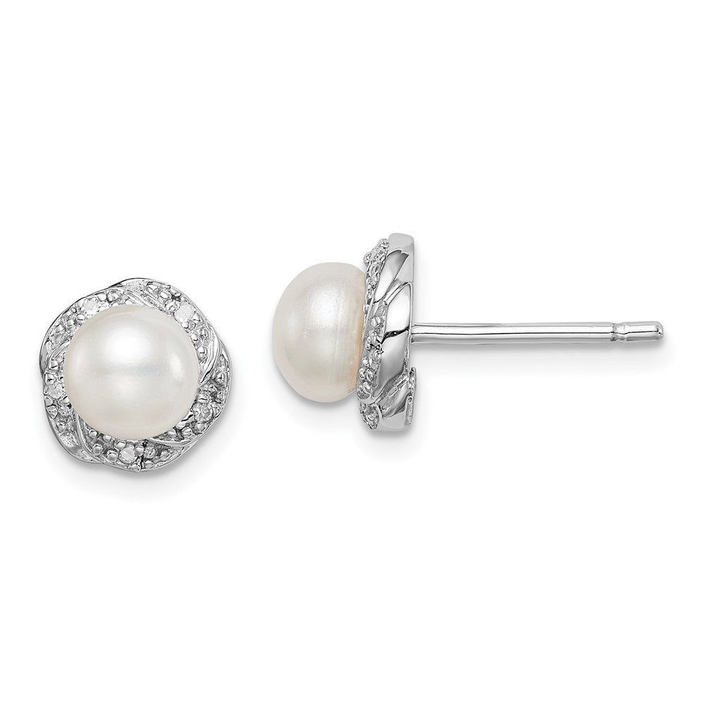 Sterlingsilber Rhodium Fw Zuchtperle & Diamant Ohrstecker
