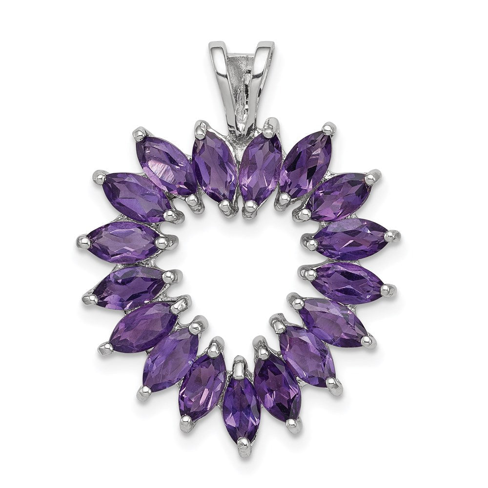 Sterlingsilber Rhodiniert Marquise Amethyst Herz Anhänger