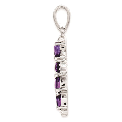 Sterlingsilber Rhodiniert Amethyst Kreuz Anhänger