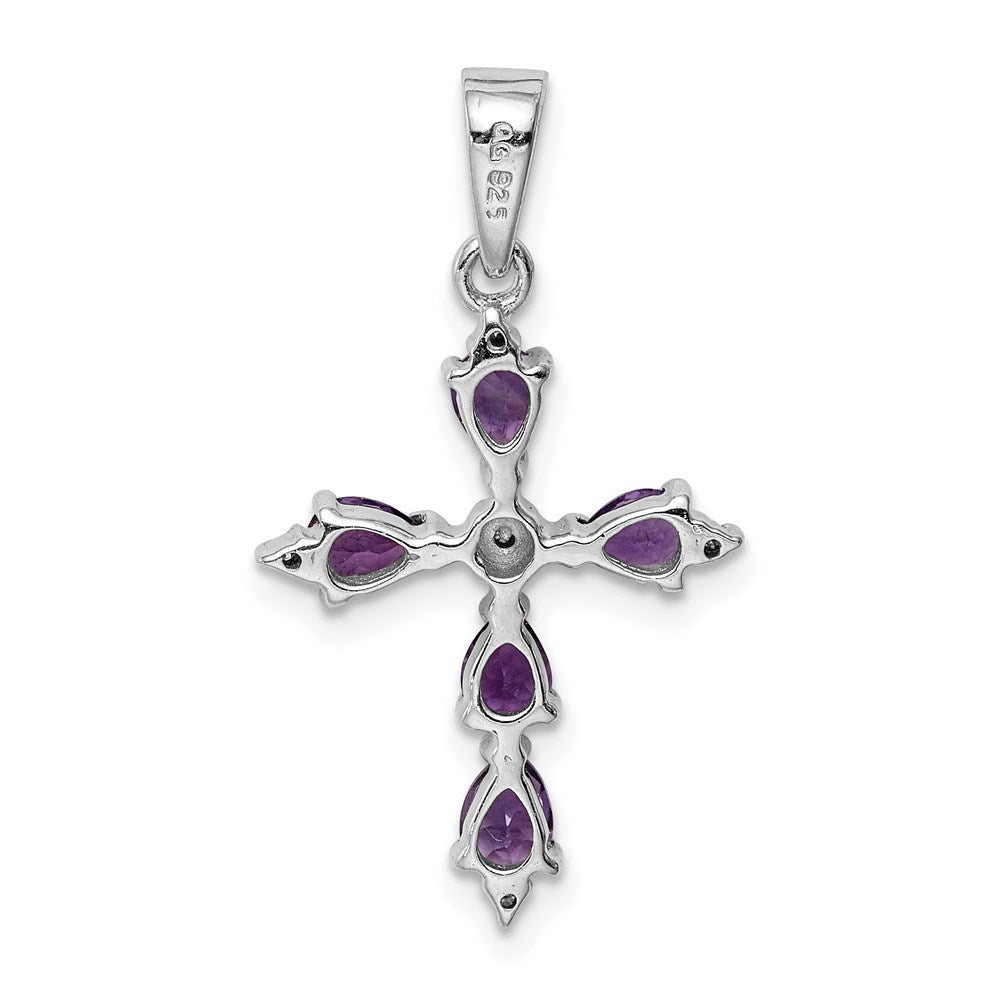 Sterlingsilber Rhodiniert Amethyst Kreuz Anhänger