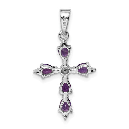Sterlingsilber Rhodiniert Amethyst Kreuz Anhänger